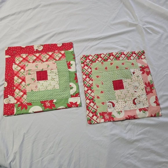 Set of Christmas Themed Quilted Throw Pillow Covers, Square, 13", Handmade - Picture 1 of 14
